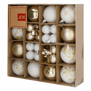 Set Bombillos Navideños Dorados Blanco Decorado 6 Cm JOY 44 Piezas