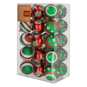 Set Bombillos Navideños Rojo Verde Caramelo Decorado 6Cm JOY 44 Piezas
