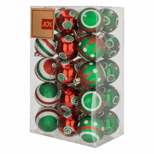 Set Bombillos Navideños Rojo Verde Caramelo Decorado 6Cm JOY 44 Piezas
