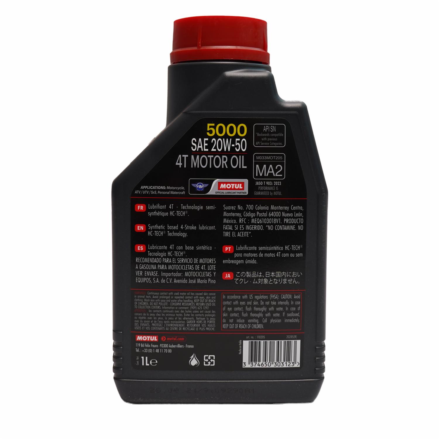 Aceite De Moto 5000 20W50 Semisintético MOTUL 1 Litro - Imagen 3