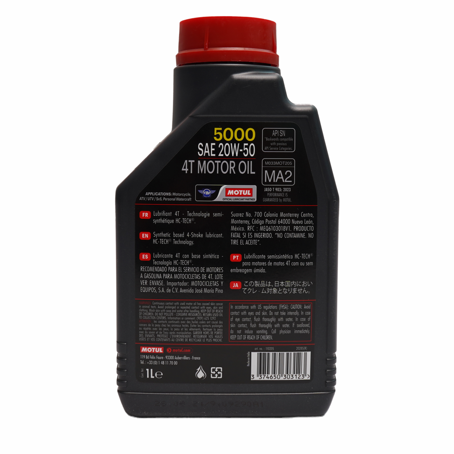 Aceite De Moto 5000 20W50 Semisintético MOTUL 1 Litro - Imagen 4