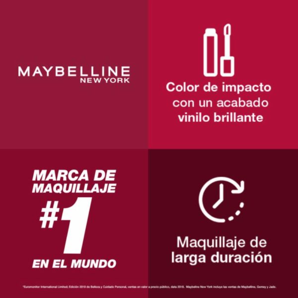 Labial Líquido Vinyl Ink Acabado Brillante Tono 30 Unrivaled MAYBELLINE NEW YORK 4.2 Ml - Imagen 6
