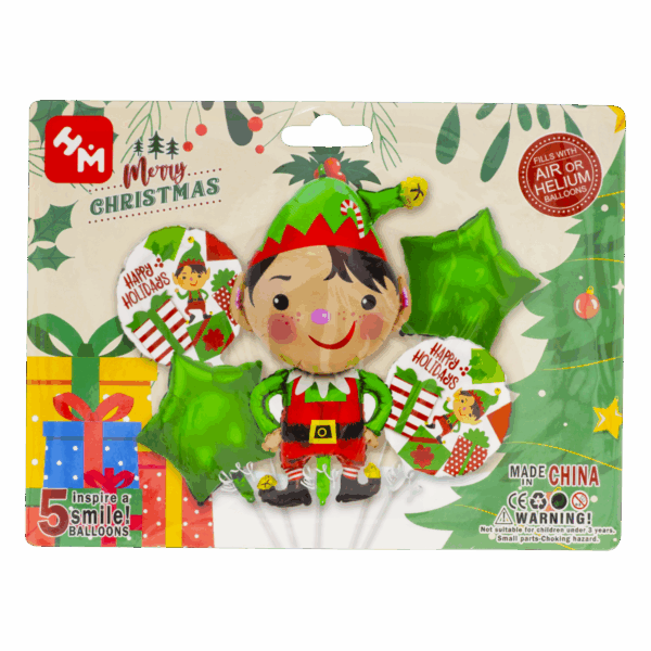 Globos De Aluminio Navideños Diseño Ayudante De Santa H.M 5 Piezas - Imagen 2