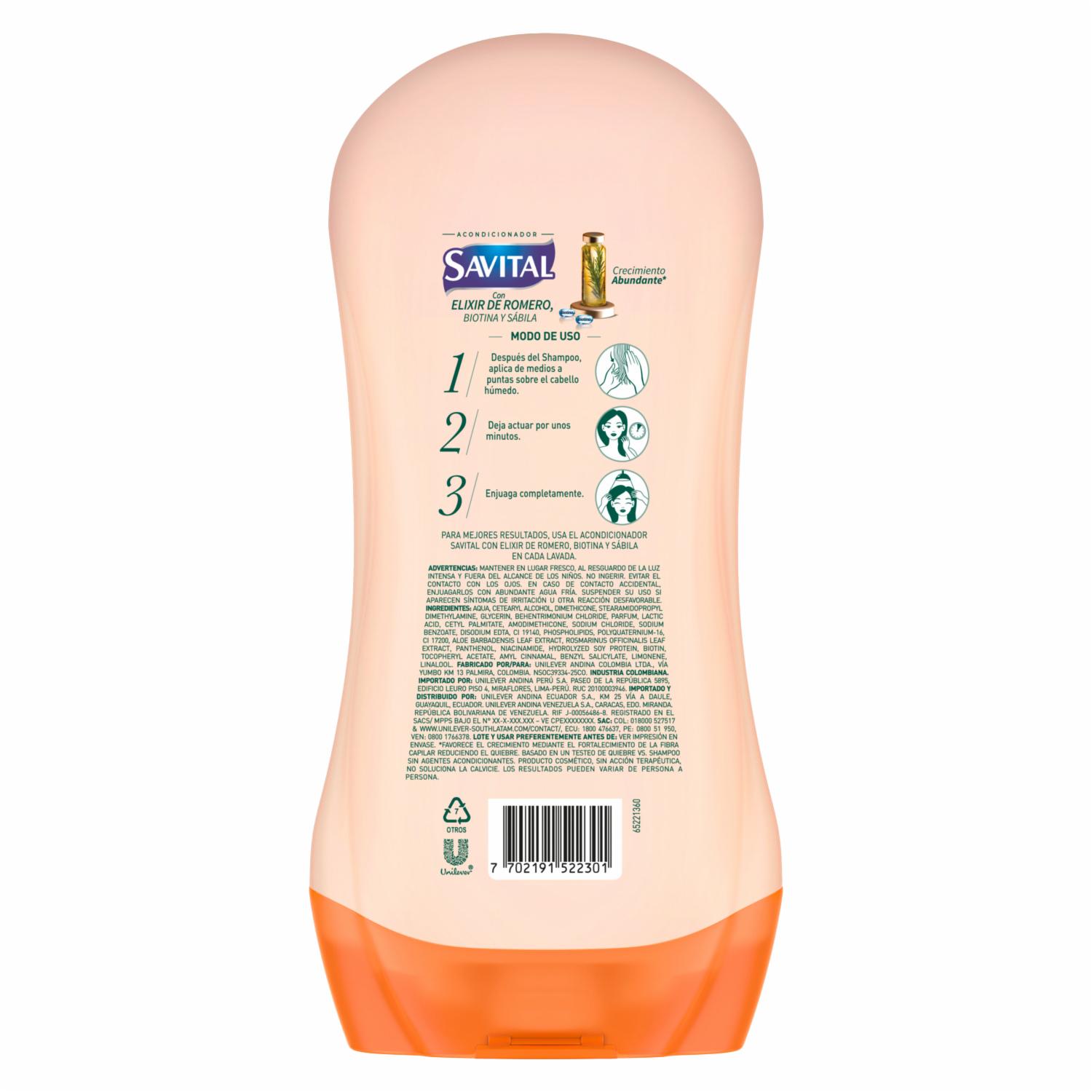 Acondicionador Elixir De Romero Crecimiento Abundante SAVITAL 490 Ml - Imagen 5