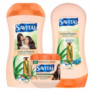 Combo Capilar Shampoo + Acondicionador + Tratamiento Elixir De Romero Crecimiento Abundante SAVITAL 510 Ml + 490 Ml + 425 Ml