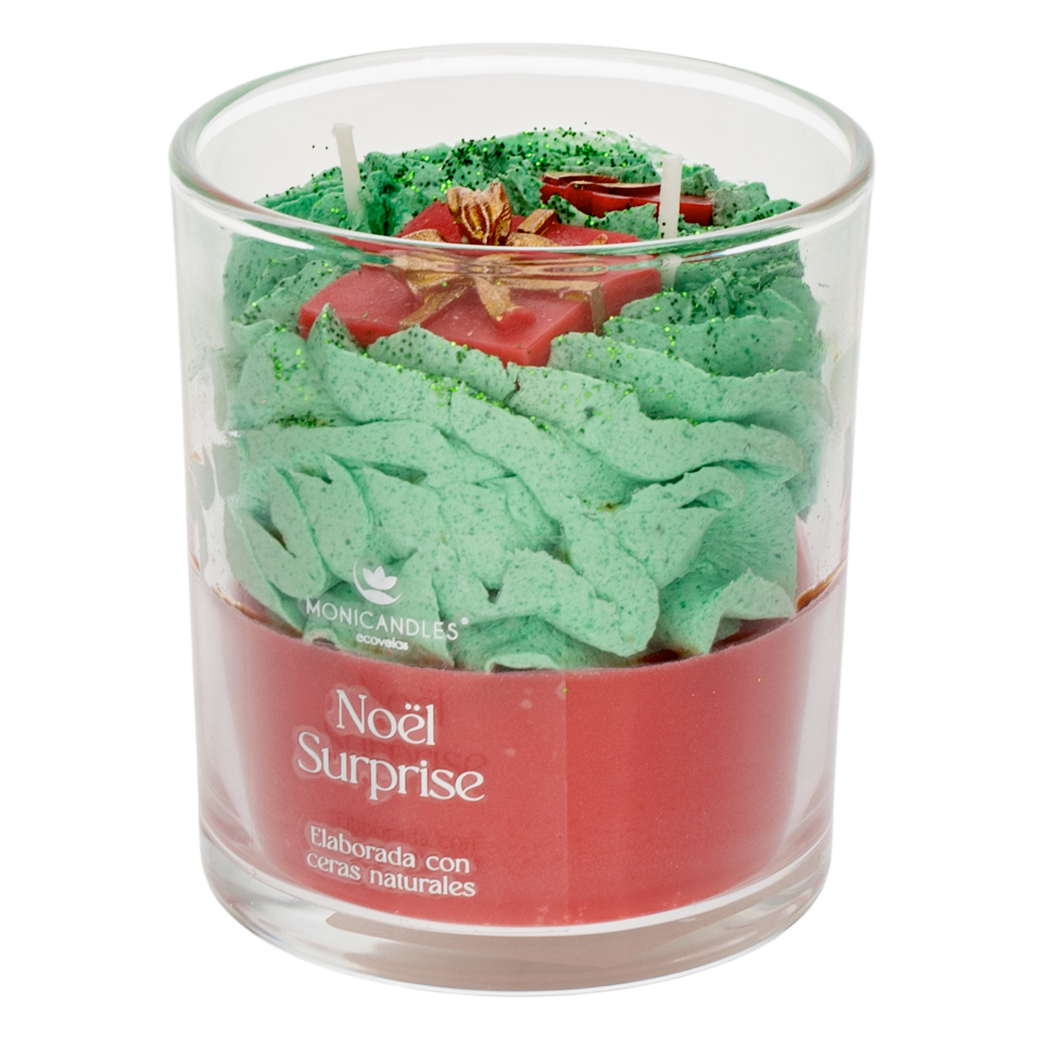 Vela Decorativa Navideña En Vaso Noël Surprise MONICANDLES 200 G - Imagen 2