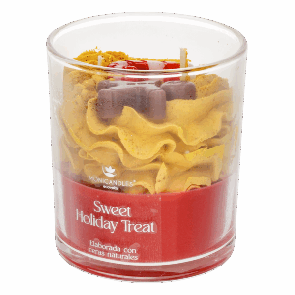 Vela Decorativa Navideña En Vaso Sweet Holiday Treat MONICANDLES Dorado - Imagen 2
