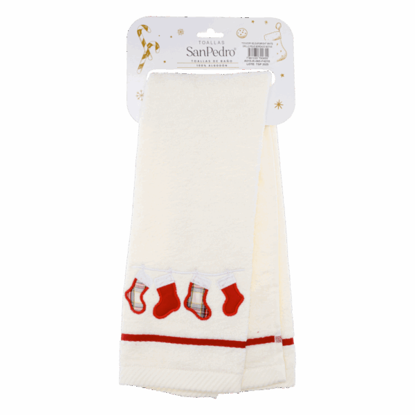 Toalla De Tocador Navideña Blanca Botitas RENATTA 70X40 Cm - Imagen 2