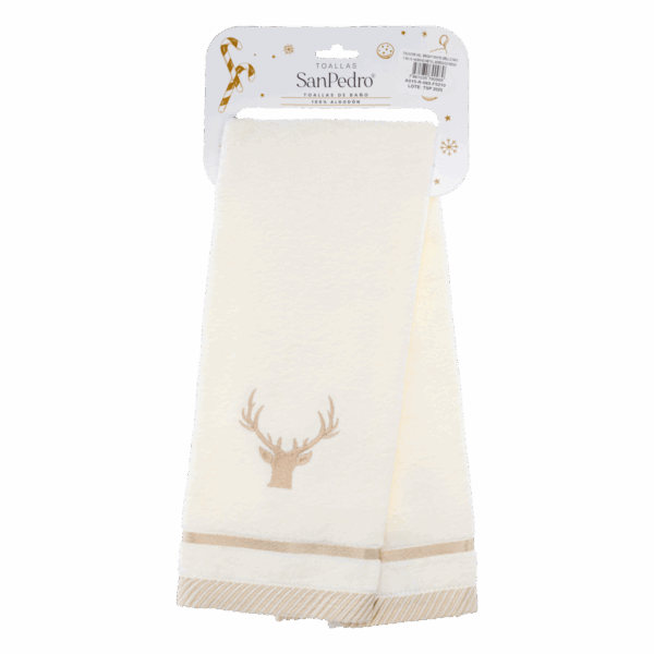 Toalla De Tocador Navideña Blanco Brillante Reno RENATTA 70X40 Cm - Imagen 2