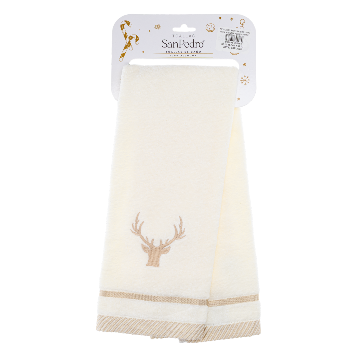 Toalla De Tocador Navideña Blanco Brillante Reno RENATTA 70X40 Cm - Imagen 2