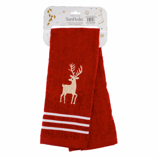 Toalla De Tocador Navideña Rojo Reno RENATTA 70X40 Cm - Imagen 2