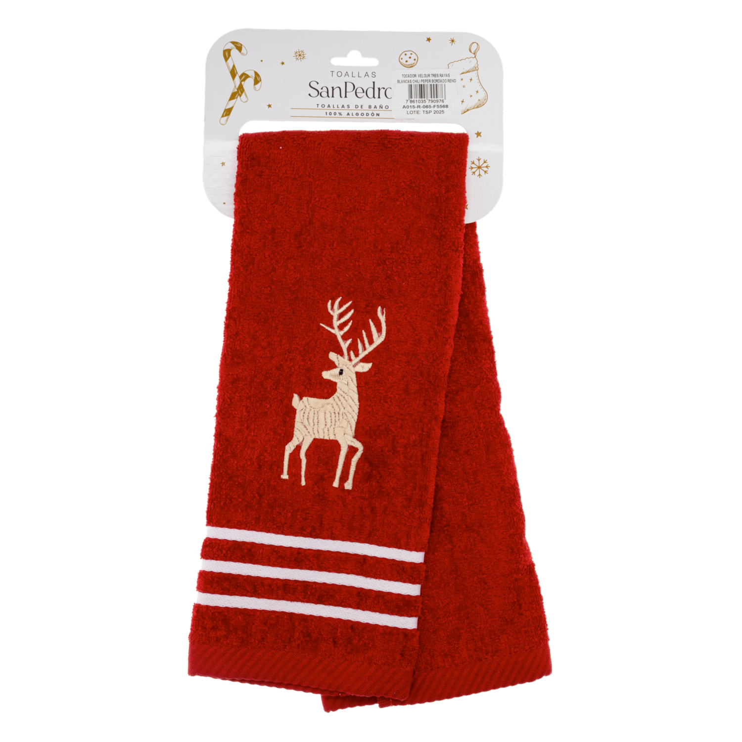 Toalla De Tocador Navideña Rojo Reno RENATTA 70X40 Cm - Imagen 2