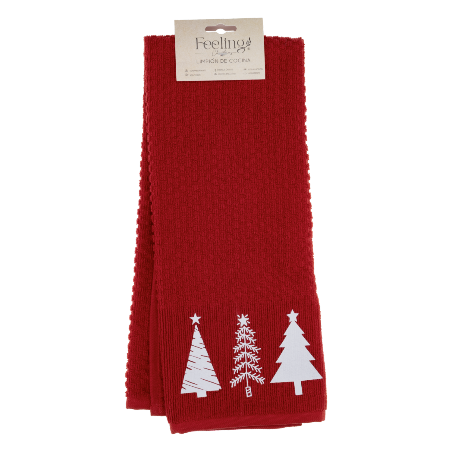 Toalla De Cocina Navideña Rojo Árboles RENATTA 70X40 CM - Imagen 2