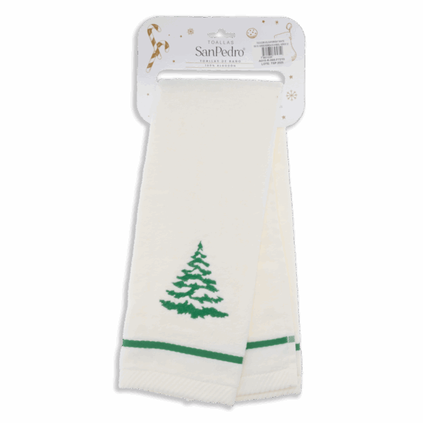 Toalla De Tocador Navideña Blanco Brillante Árbol Verde RENATTA 70X40 Cm - Imagen 2
