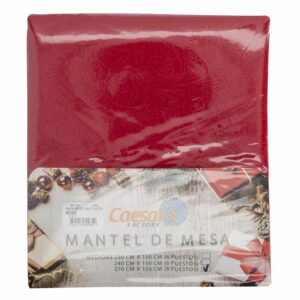 Mantel De Mesa Navideño Relive Rojo 270X150 CM CAESAR'S FACTORY 8 Puestos