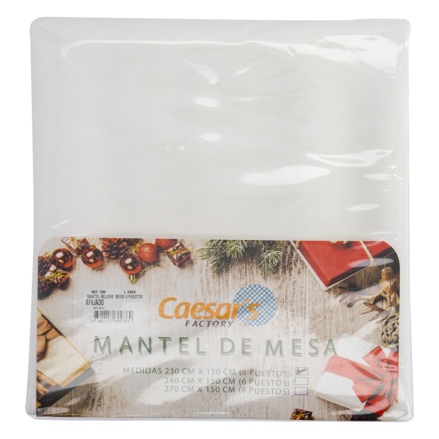 Mantel De Mesa Navideño Relieve Beige 230X150 CM CAESAR'S FACTORY 6 Puestos - Imagen 2
