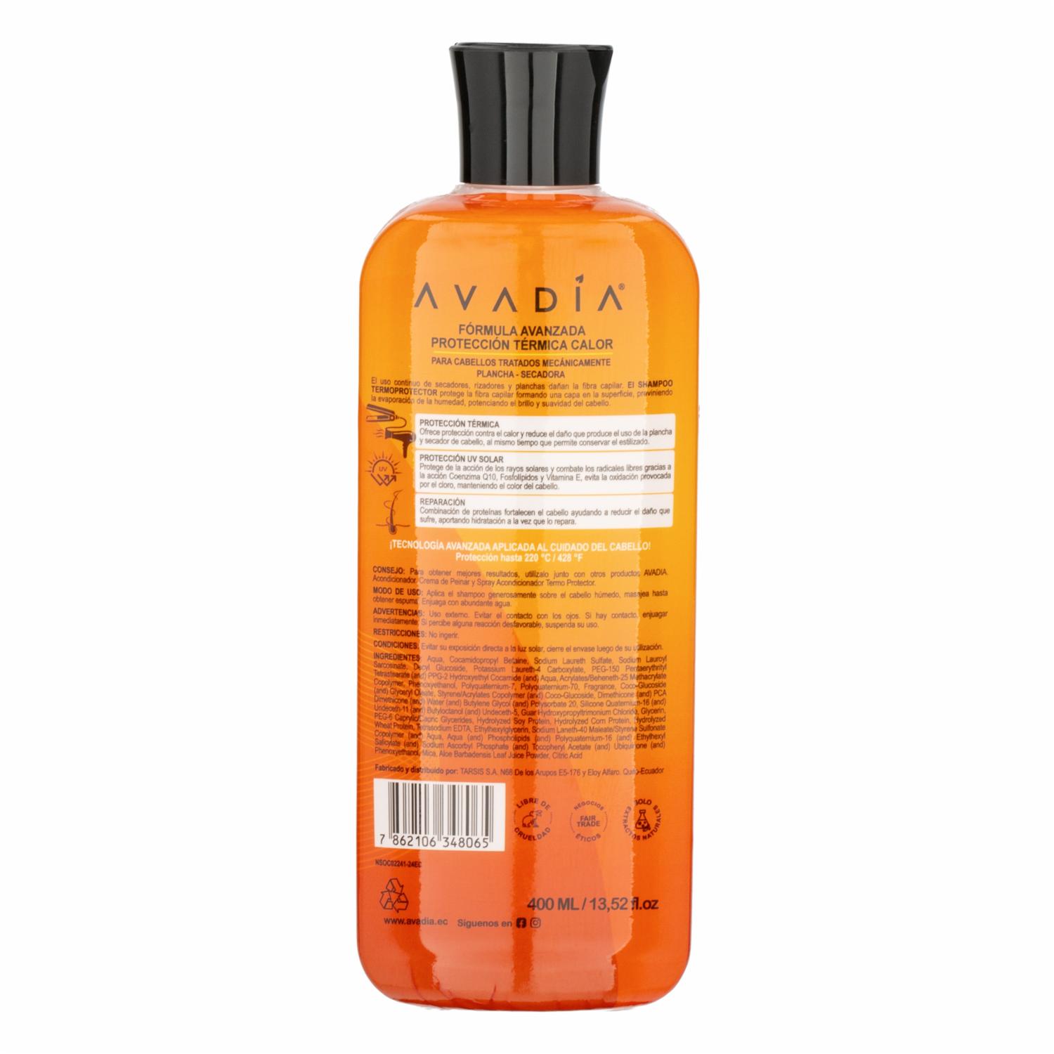 Shampoo Para Cabello Profesional Heat Protector Sin Sal AVADÍA 400 Ml - Imagen 3