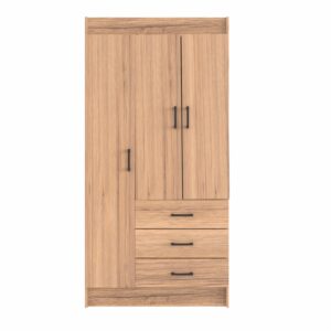 Armario Neo 3 Puertas Con 3 Cajones Inferiores Color Nuez MUEBLE FÁCIL MDP