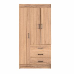 Armario Neo 3 Puertas Con 3 Cajones Inferiores Color Nuez MUEBLE FÁCIL MDP