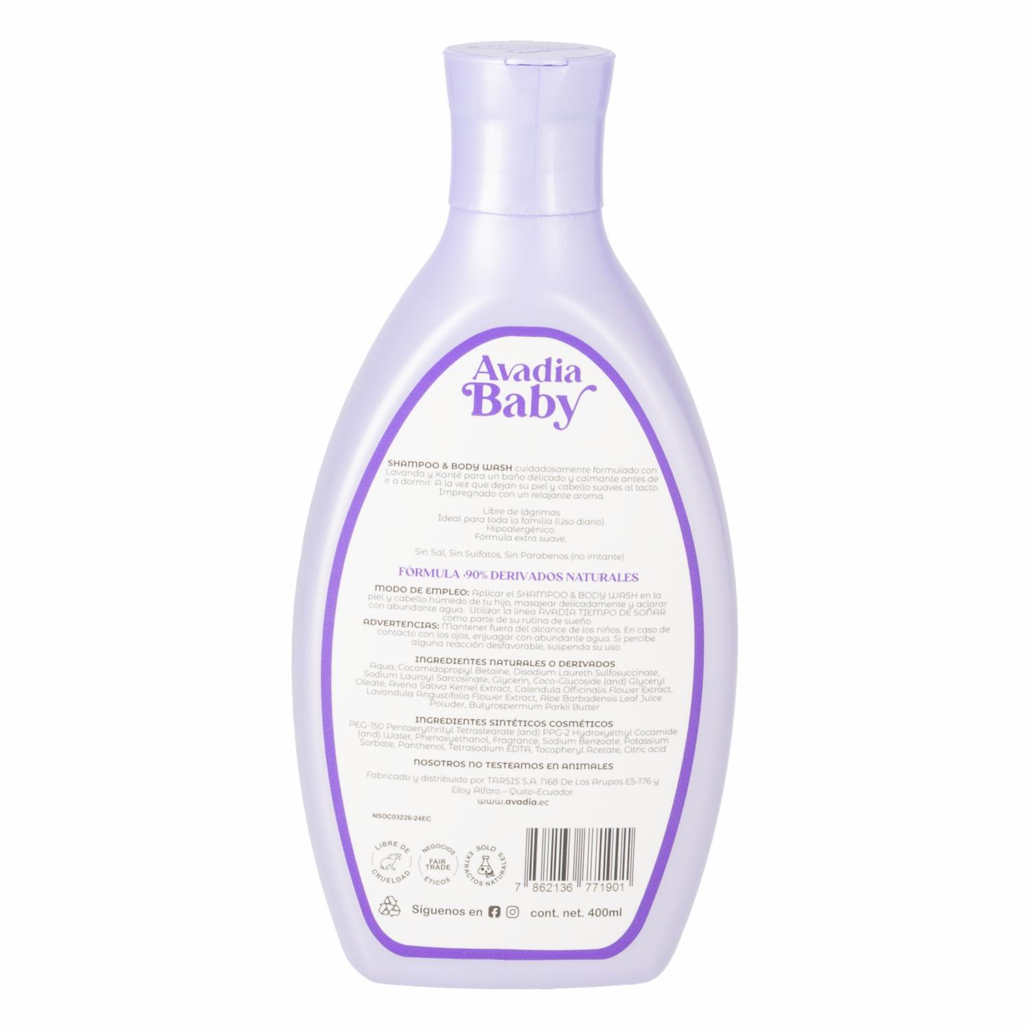 Shampoo Para Cabello Y Body Wash Tiempo De Soñar Lavanda Y Karité Baby AVADÍA 400 Ml - Imagen 3