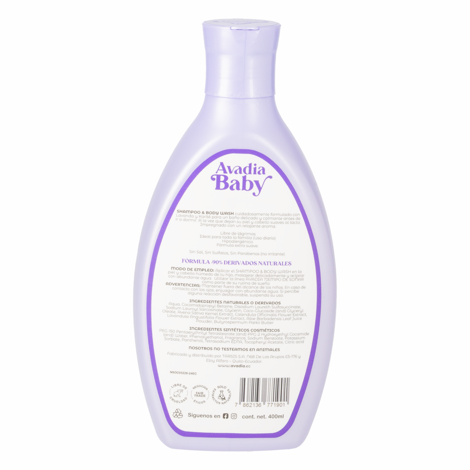 Shampoo Para Cabello Y Body Wash Tiempo De Soñar Lavanda Y Karité Baby AVADÍA 400 Ml - Imagen 4