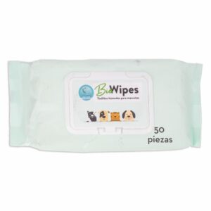 Toallas Húmedas Para Mascotas Con Aloe 16x20 Cm BIOWIPES 50 Piezas