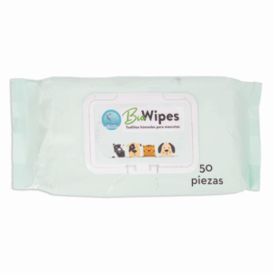 Toallas Húmedas Para Mascotas Con Aloe 16x20 Cm BIOWIPES 50 Piezas
