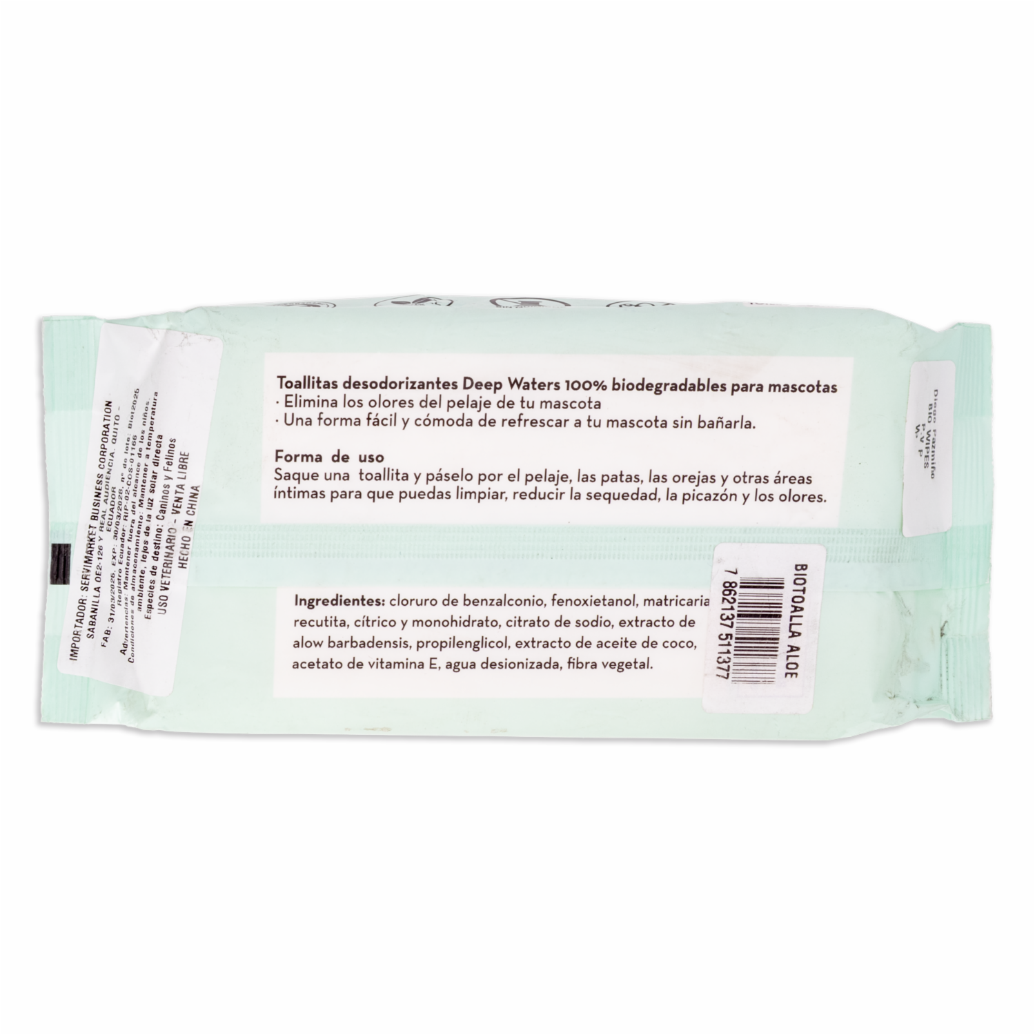 Toallas Húmedas Para Mascotas Con Aloe 16x20 Cm BIOWIPES 50 Piezas - Imagen 3
