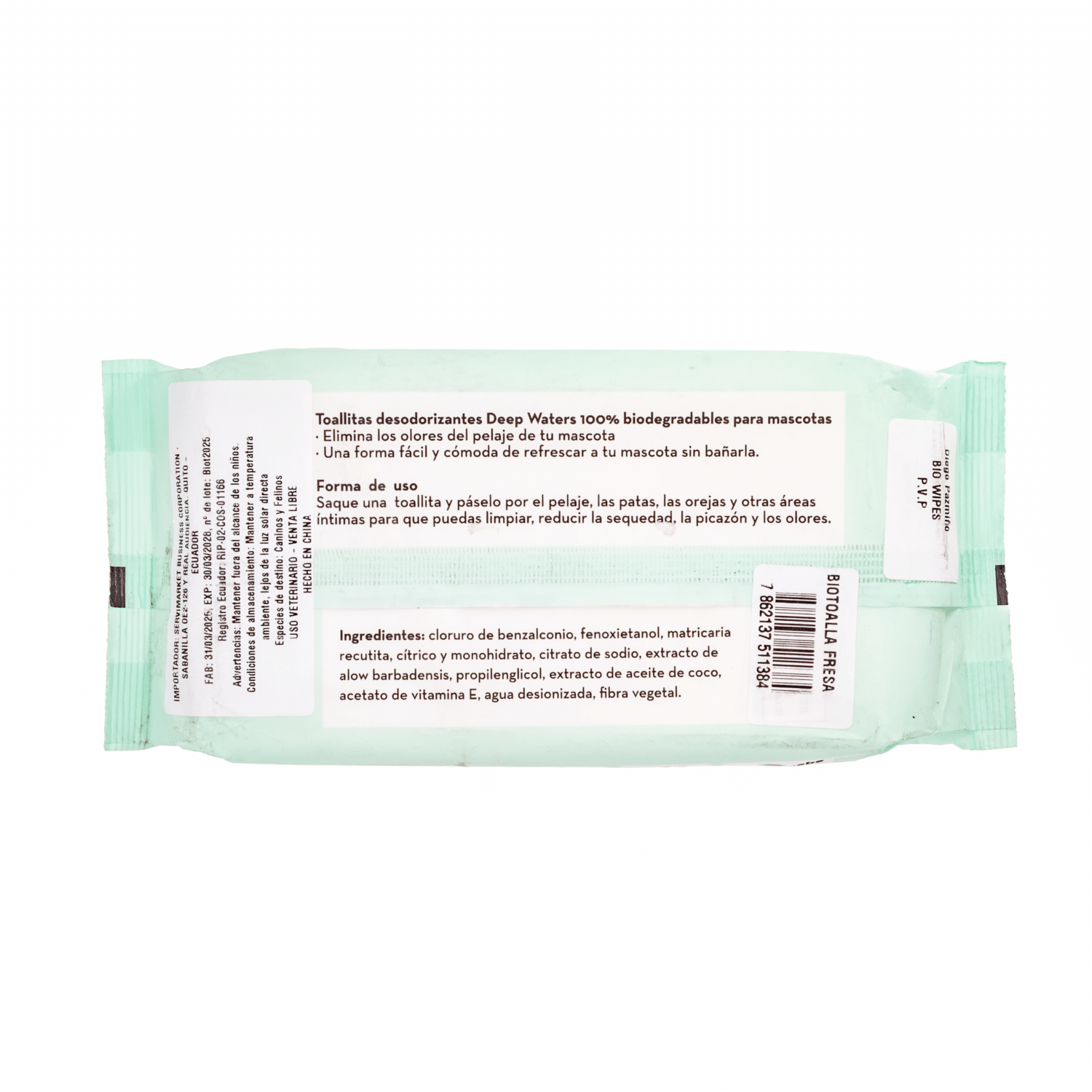 Toallas Húmedas Para Mascotas Fragancia Fresa 16x20 Cm BIOWIPES 50 Piezas - Imagen 2