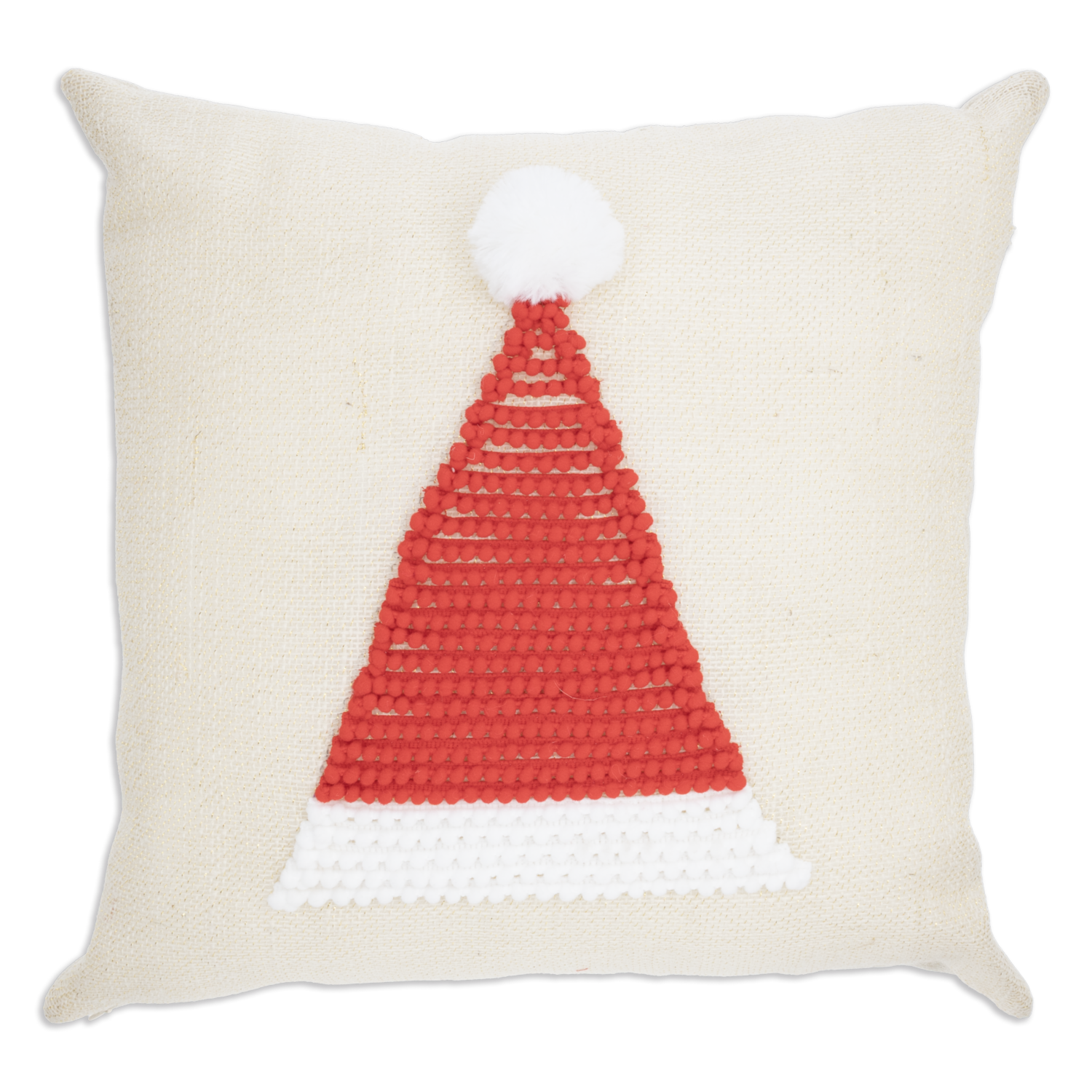 Cojín Navideño De Yute Diseño Árbol Fleco Pompón POMAROSA 45X45 CM - Imagen 2