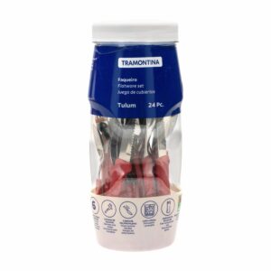 Juego De Cubiertos Mango Rojo Línea Tulum 6 Puestos + Frásco Multiusos TRAMONTINA 24 Piezas