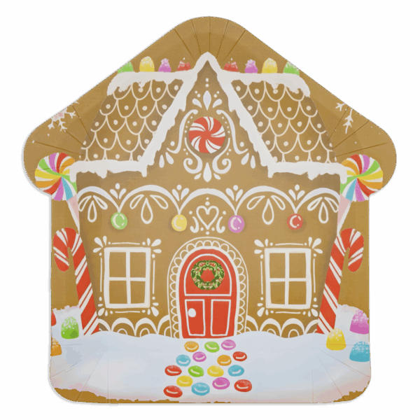 Platos Desechables Navideño Casa De Jengibre 23 Cm IMPORTADORA CUMPLEAÑOS X 8 Uds - Imagen 2