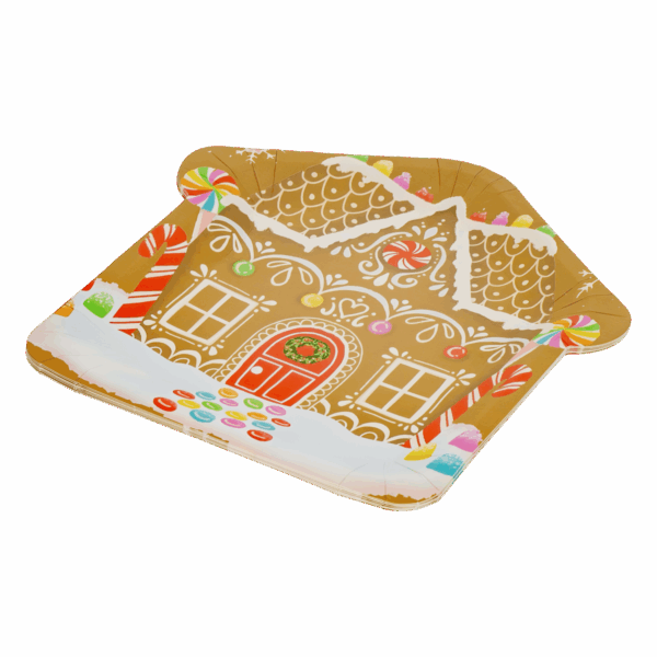 Platos Desechables Navideño Casa De Jengibre 23 Cm IMPORTADORA CUMPLEAÑOS X 8 Uds - Imagen 4