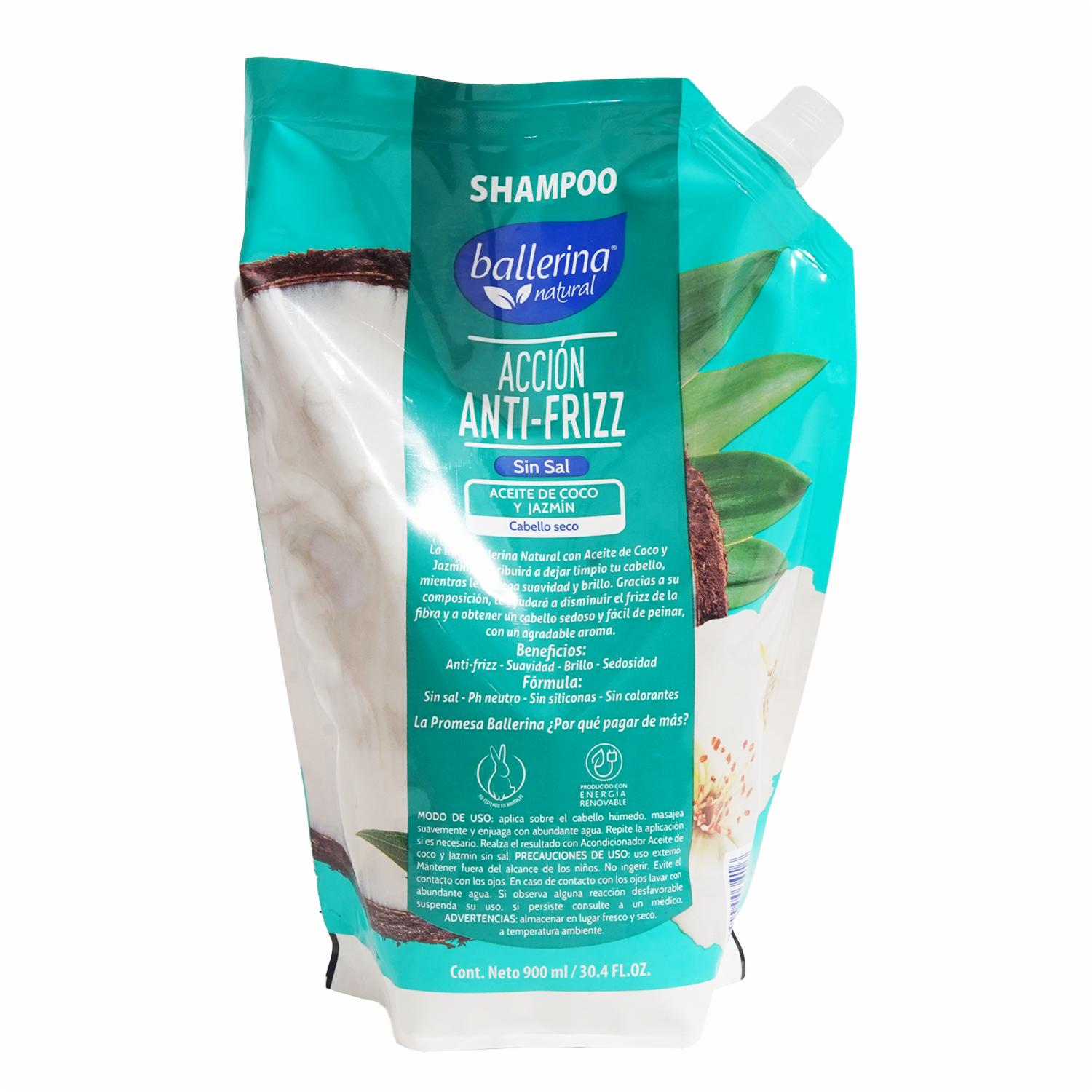 Shampoo Sin Sal Con Aceite De Coco Y Jazmín Doy Pack BALLERINA 900 Ml - Imagen 2