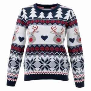 Sweater Navidad Con Diseño Árbol Azul Y Blanco TREND & STYLE