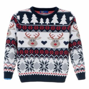 Sweater Navidad Con Diseño Árbol Azul Y Blanco TOP KIDS