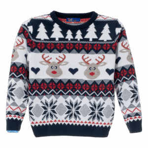 Sweater Navidad Con Diseño Árbol Azul Y Blanco TOP KIDS