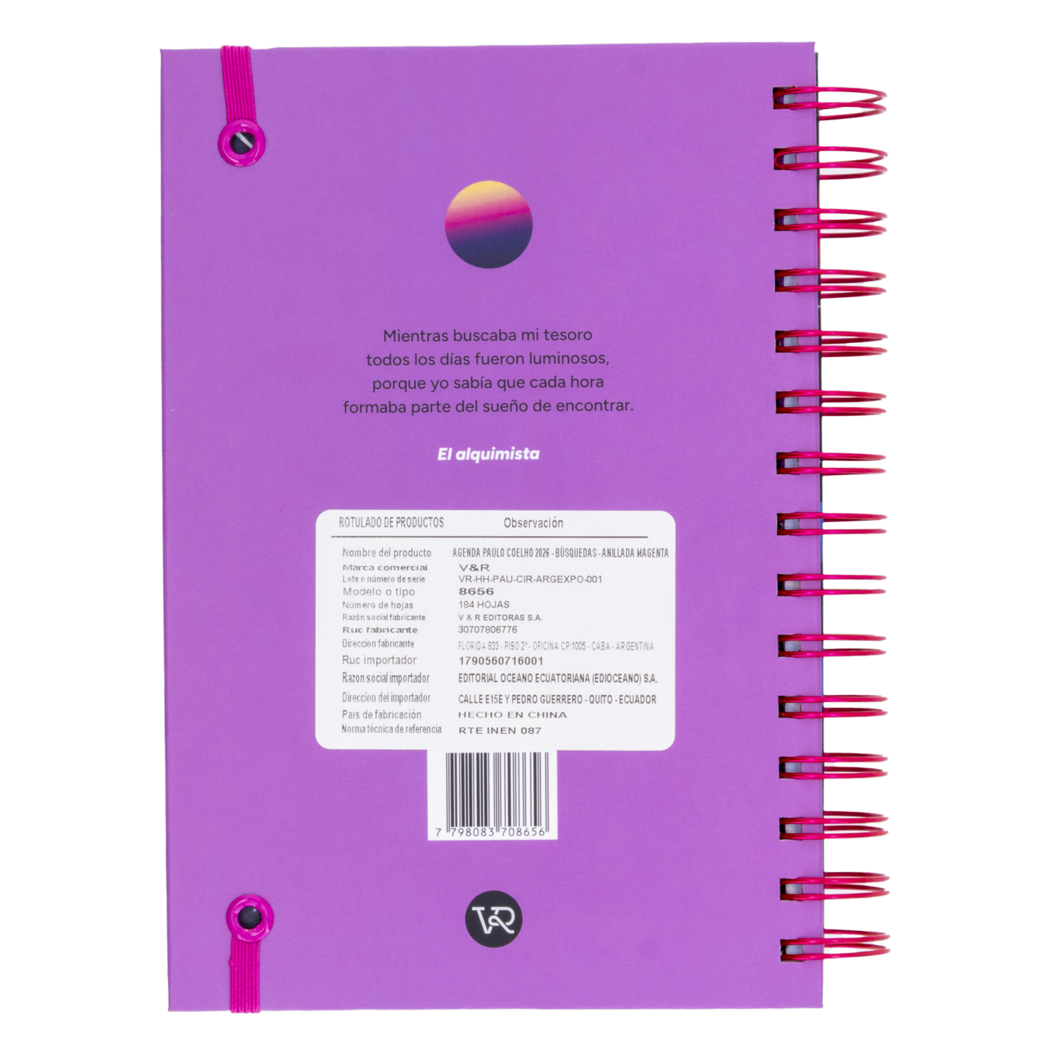 Agenda Paulo Coelho Magenta V&R 2026 - Imagen 2