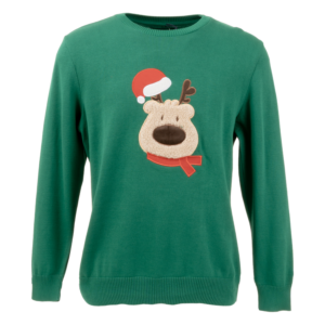 Sweaters Navidad Con Diseño De Reno Mangas Largas Cuello Redondo BLUE