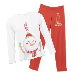 Pijama Navidad Familia 2 Piezas Camiseta Estampado Muñeco De Nieve Y Pantalón GYM