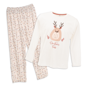 Pijama Navidad 2 Piezas Manga Larga Cuello Redondo Da Cuello Redondo Bordado Reno EL GRECO