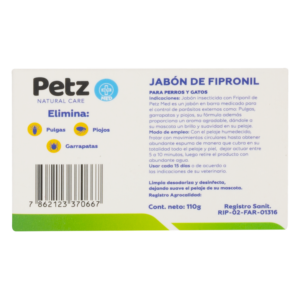 Jabón Para Mascotas De Fipronil PETZ 110 G