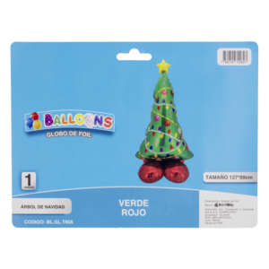 Globo Metalico Arbol De Navidad Verde Y Rojo BALLOONS 127X69 Cm