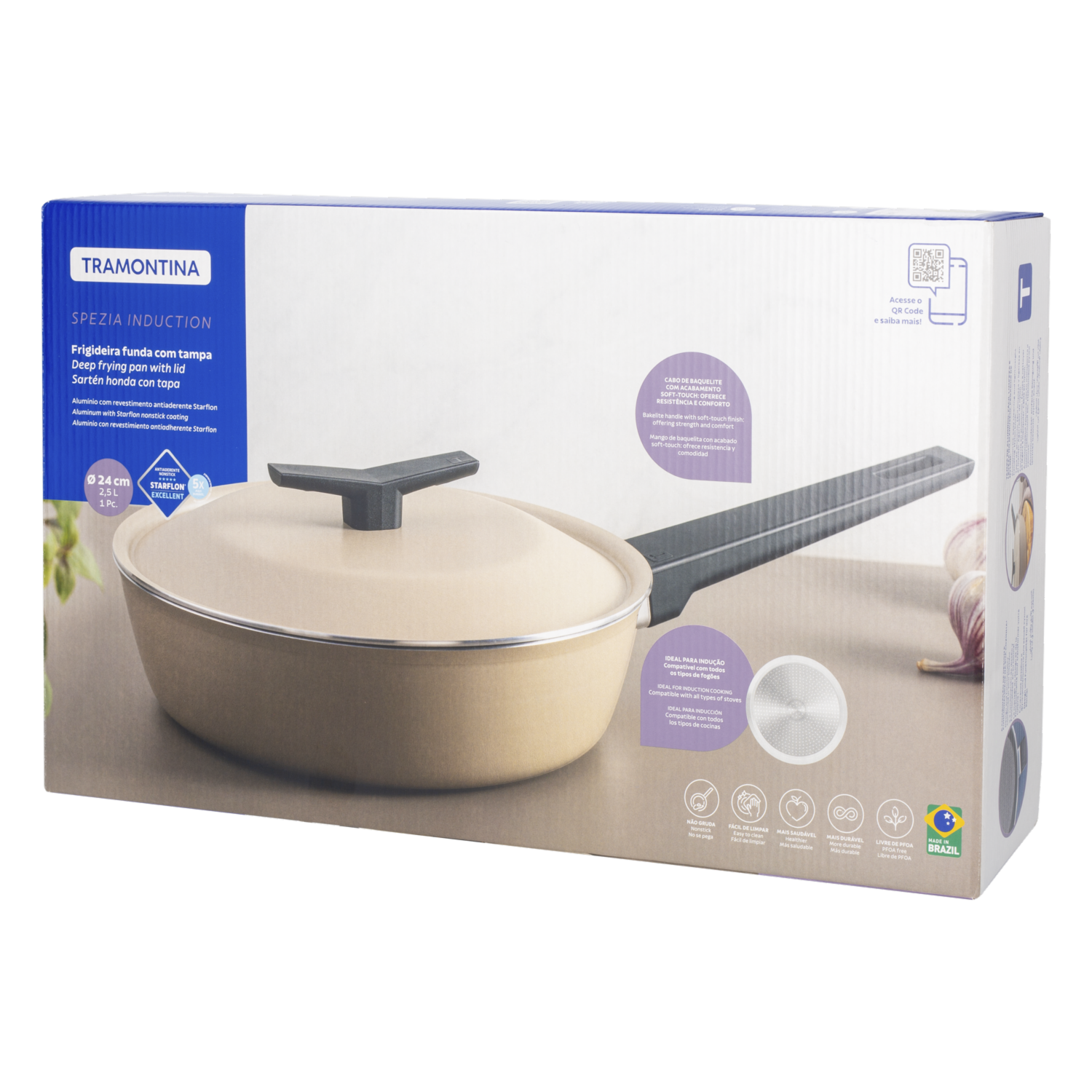 Sarten De Induccion Hondo Con Tapa Spezia Arena TRAMONTINA 24 CM