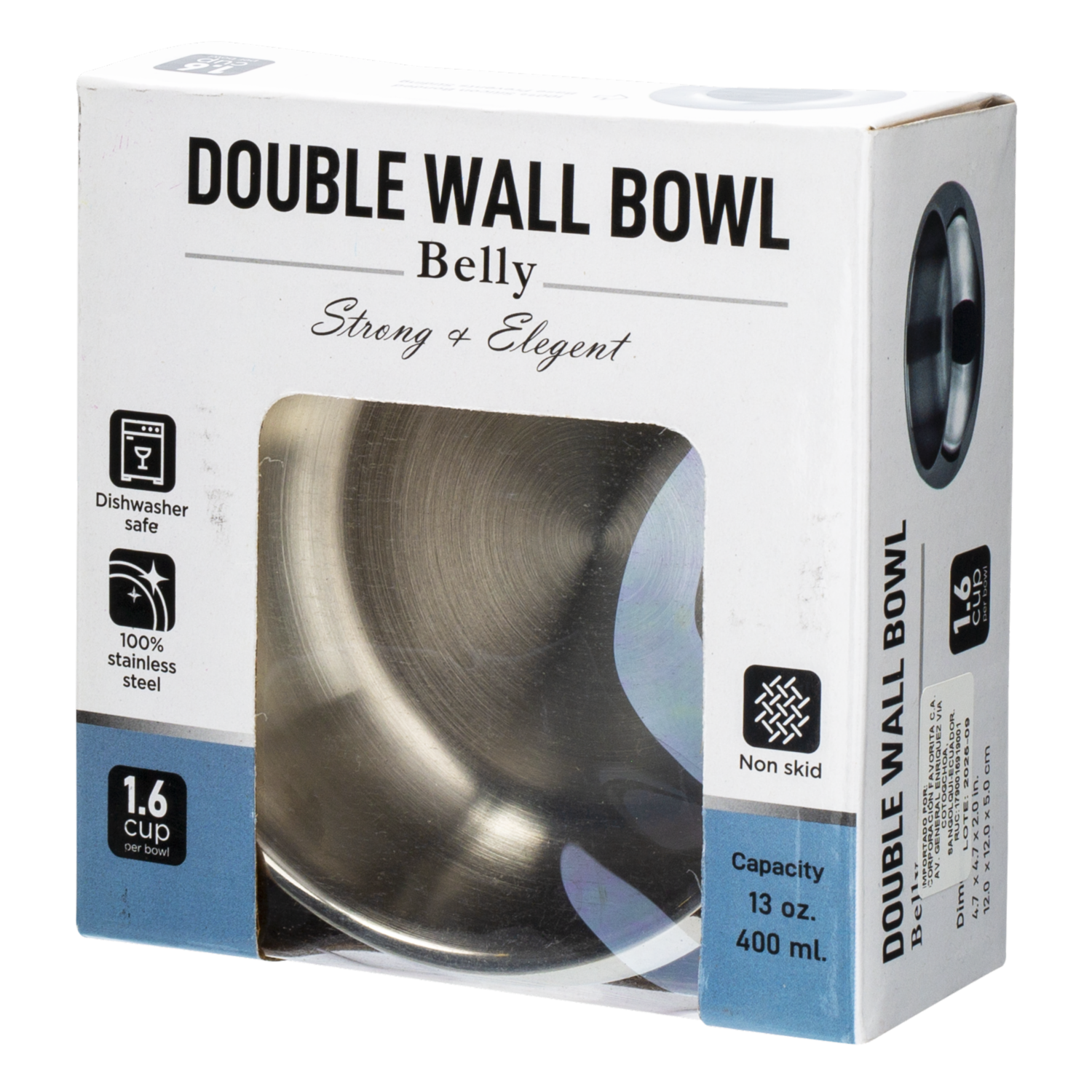 Plato Para Mascota Diseño Belly Con Base De Silicona Doble Pared KUMAR 400 Ml