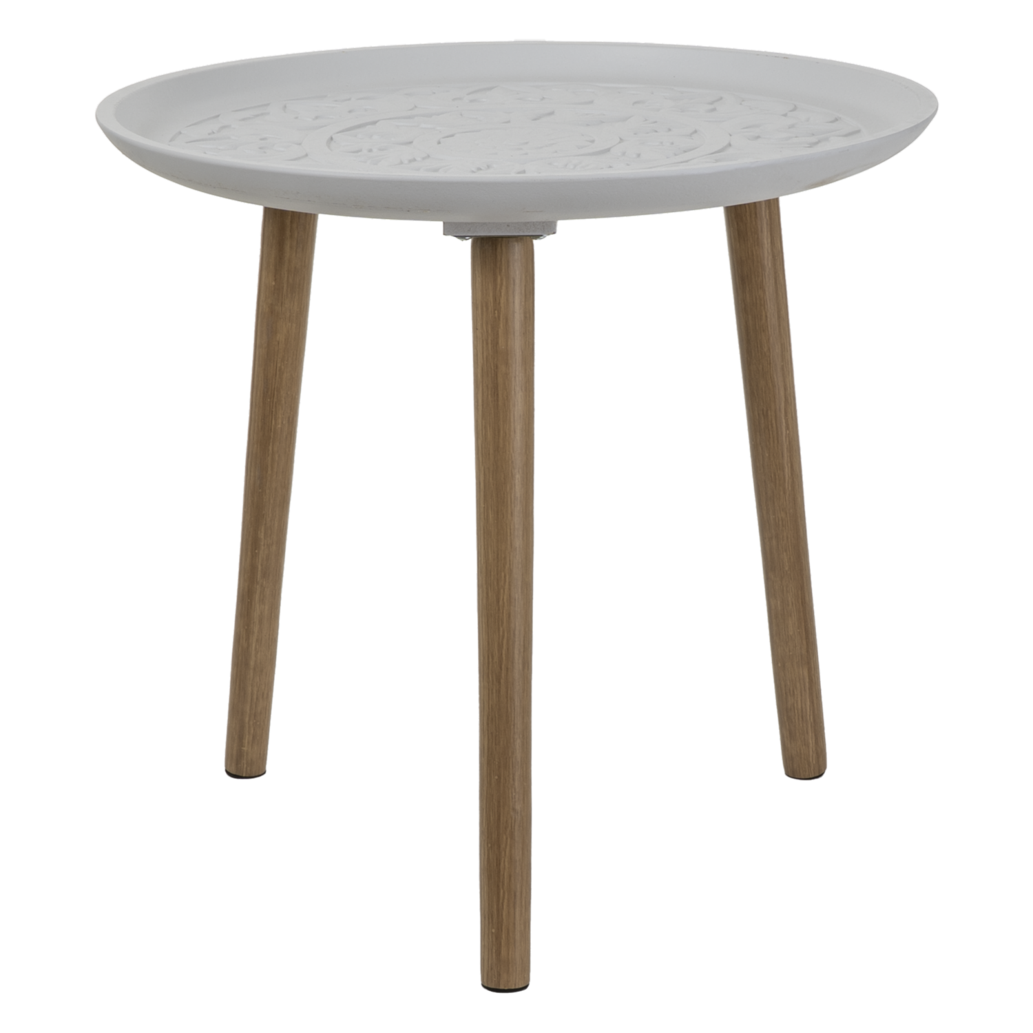 Mesa Lateral Blanca Con Pata Amaderada Natural FREE HOME Mdf