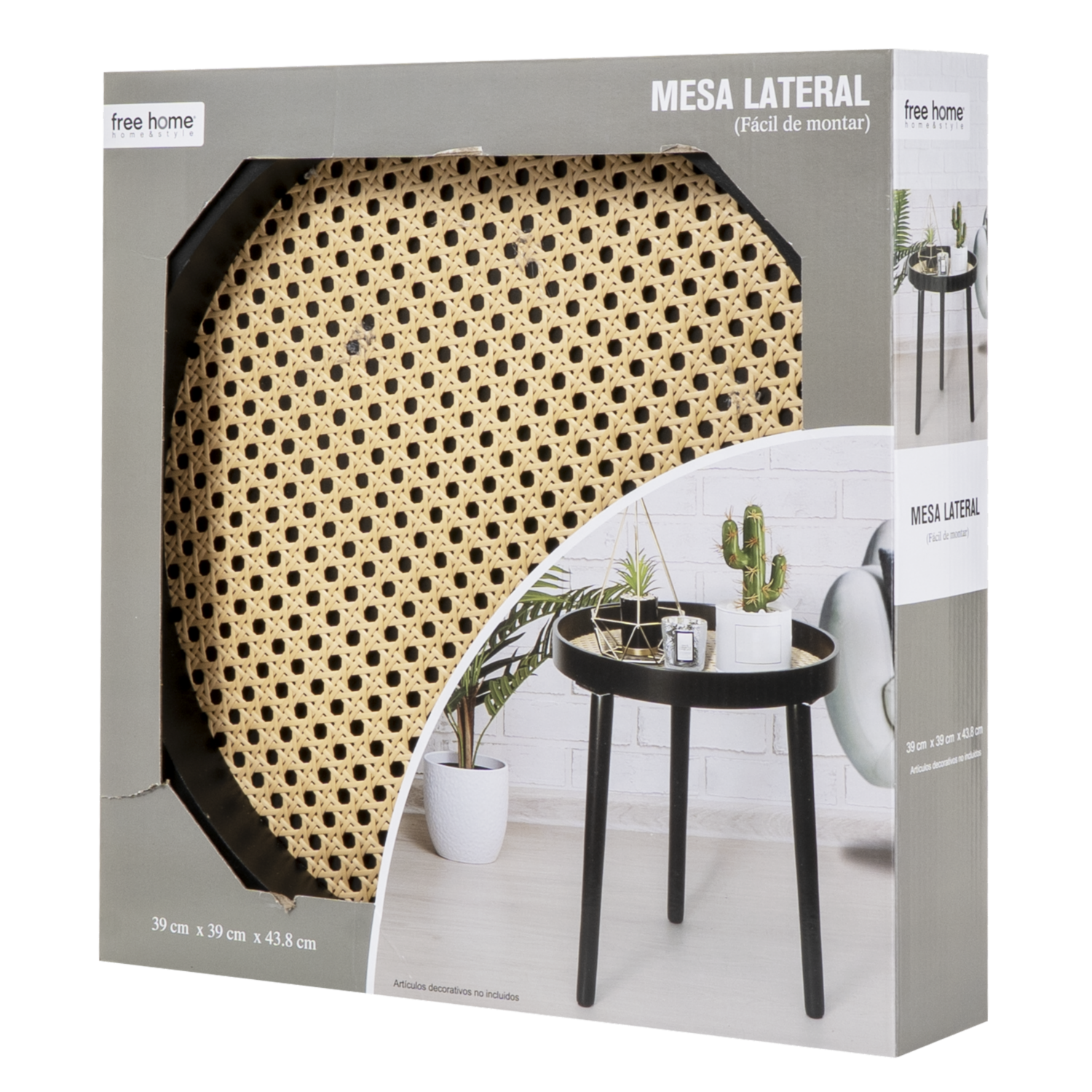 Mesa Lateral Pequeña Negra Con Malla Beige FREE HOME Mdf