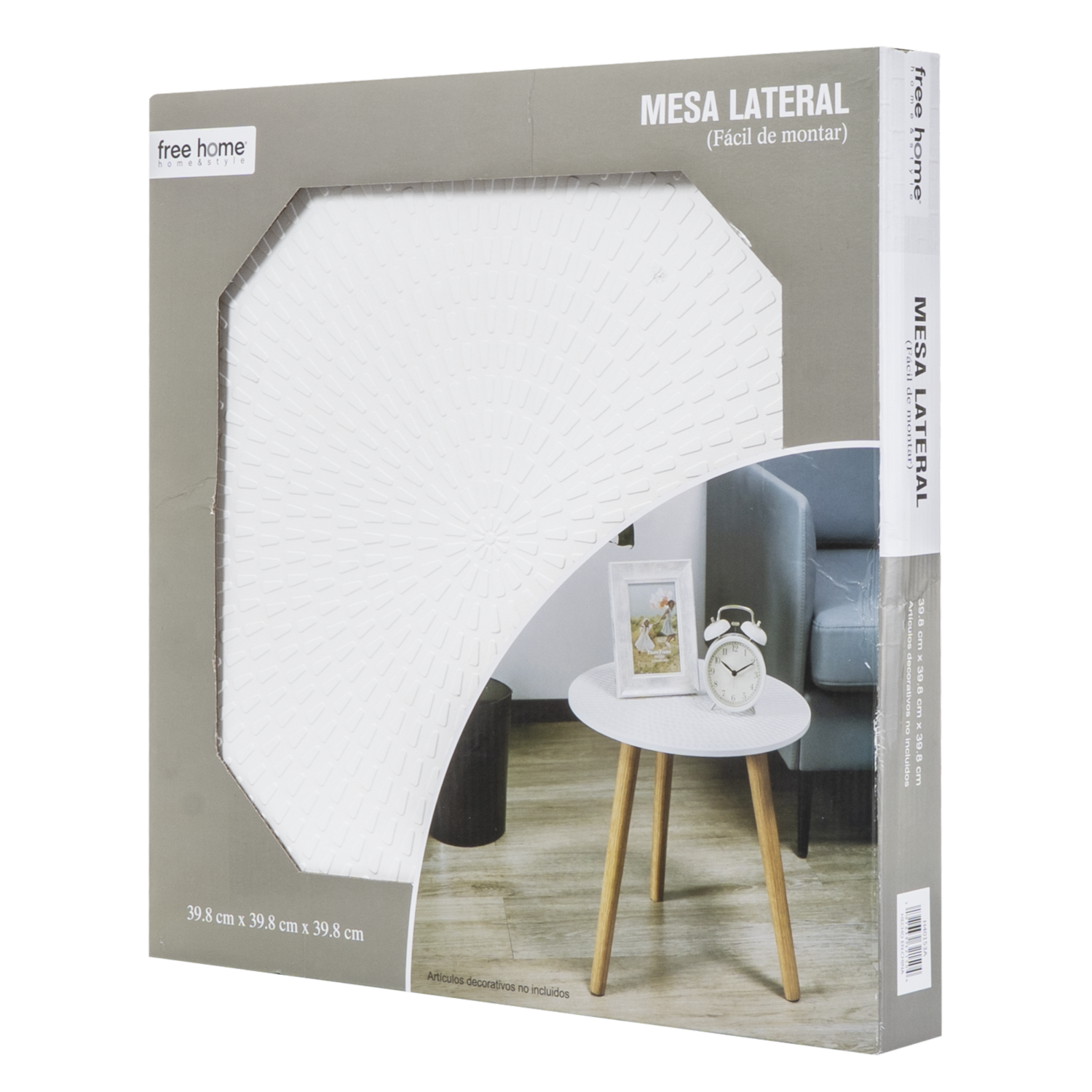 Mesa Lateral Pequeña Blanca Con Patas Amaderadas FREE HOME Mdf