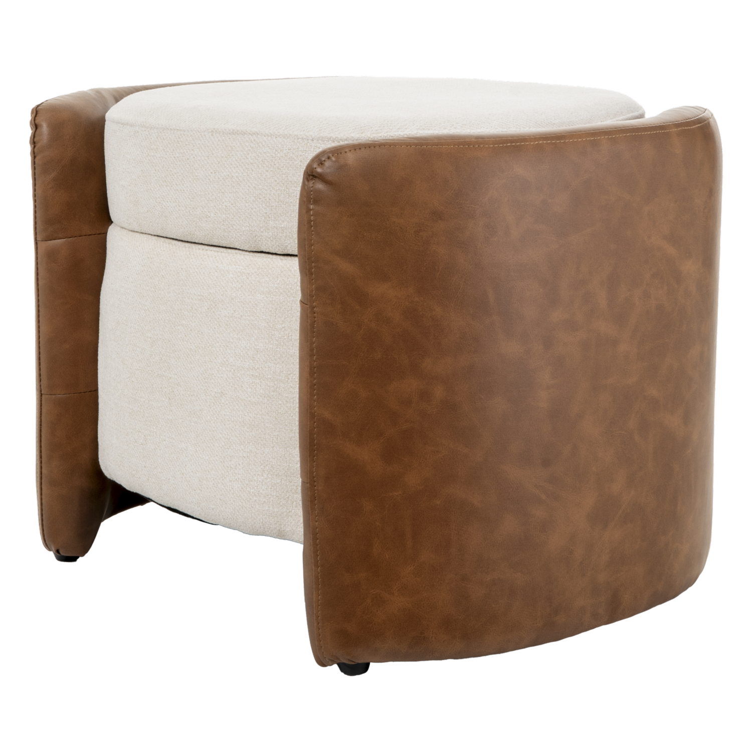 Puff Vintage Bordes Curvos Café Y Beige FREE HOME Madera Y Textil