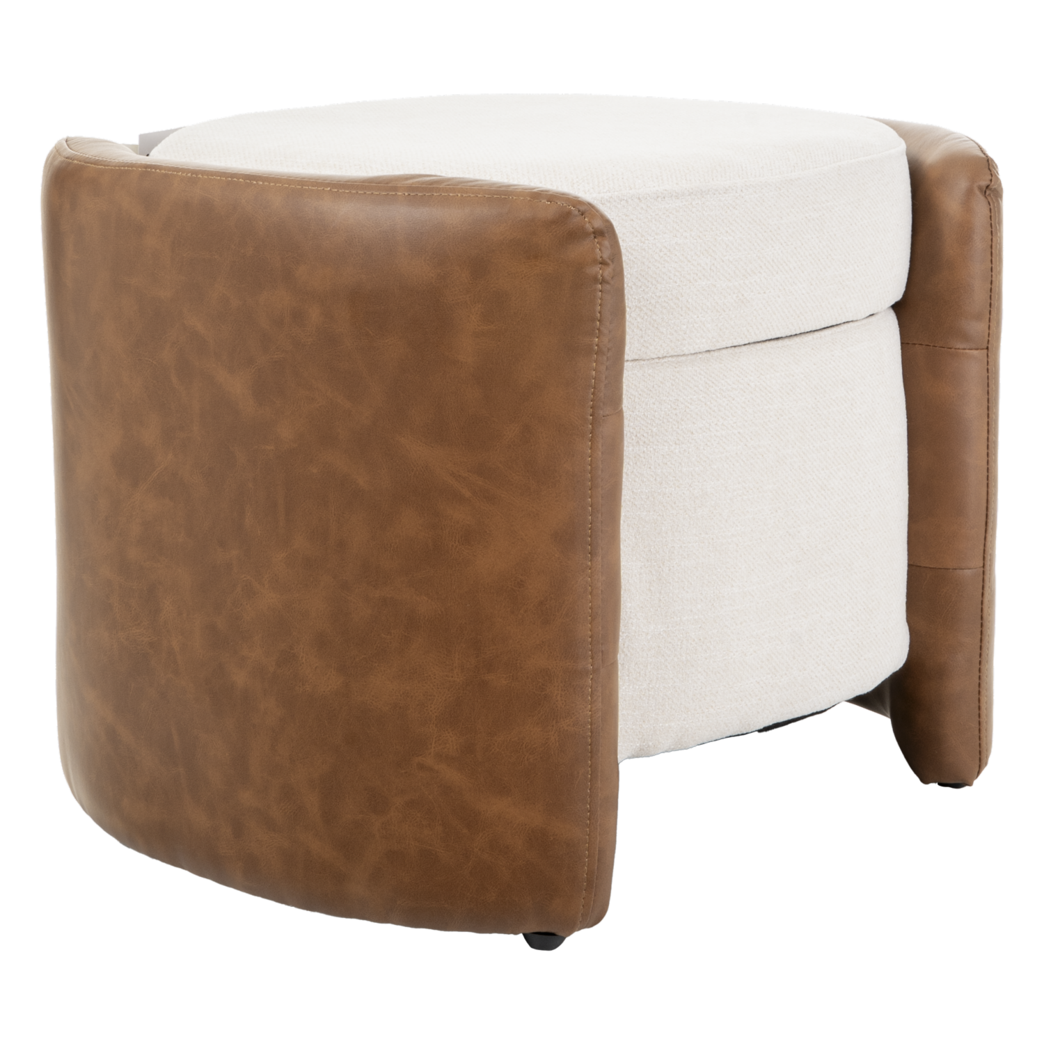 Puff Vintage Bordes Curvos Café Y Beige FREE HOME Madera Y Textil